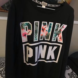 VS PINK - Tropical Black Crewneck